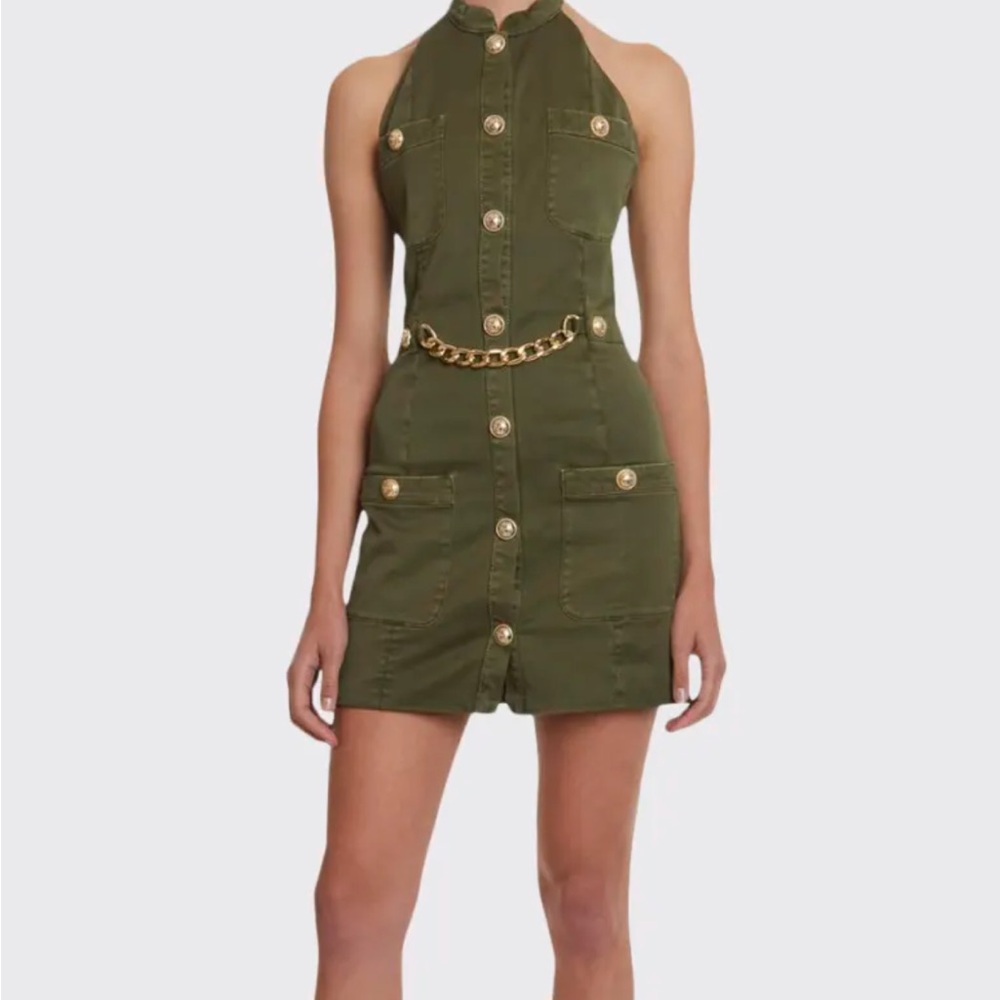 Balmain | Dresses | Balmain Authentic Military Green Halter Mini Dress With  Gold Accents Size Fr 36 | Poshmark